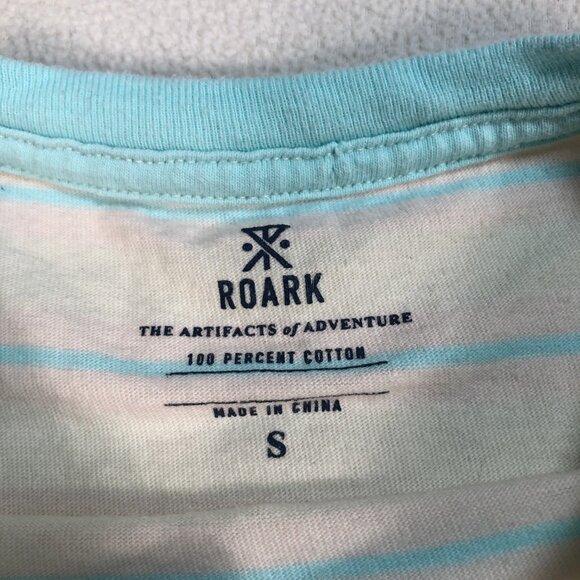 Roark T Shirt Men's S Off-White Blue 100% Cotton Stripe Pocket Logo - Picture 3 of 11